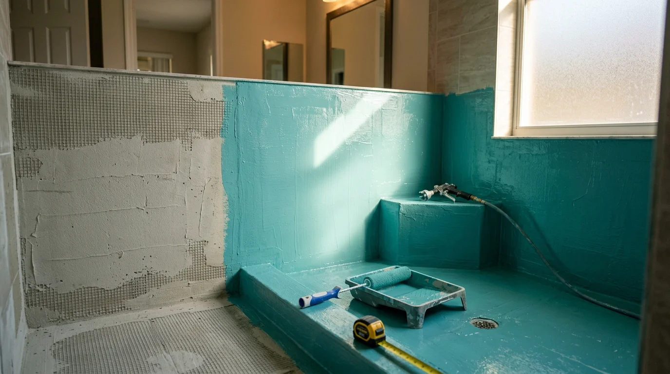 A newly installed custom walk-in shower in a Lake Worth Beach home, featuring a frameless glass enclosure, large-format wall tile, and a curbless entry. The finished shower reflects the clean, open design typical of high-end bathroom renovations in South Florida.